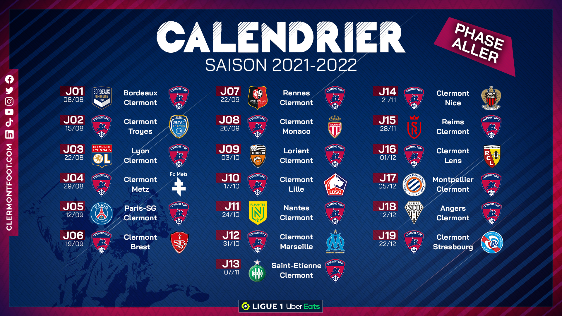 Le calendrier de Ligue 1 2021/2022 dévoilé !  Clermont Foot